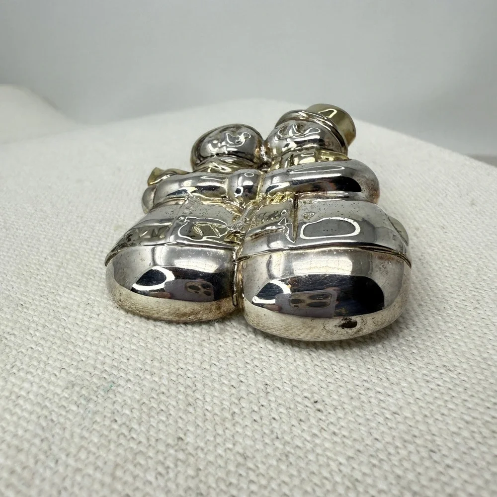 Christmas Brooch Snowman Couple Vintage‎ Silver Tone Holiday Pin Jewelry